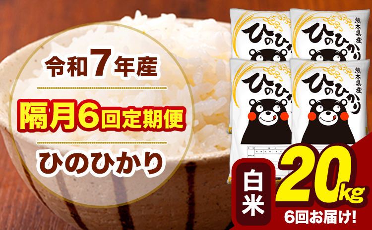 令和7年産 白米 【隔月6回定期便】 ひのひかり 20kg《お申込み翌月から出荷》熊本県 大津町 国産 熊本県産 ヒノヒカリ こめ お米
