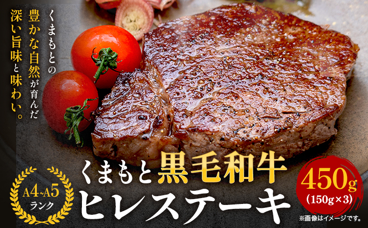  【A4～A5】くまもと黒毛和牛 ヒレステーキ 450g (150g×3枚) 《30日以内に出荷予定(土日祝除く)》 牛肉 くまもと黒毛和牛 黒毛和牛 冷凍庫 Esprit