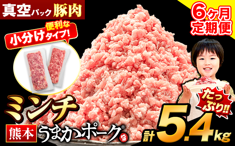 【6ヶ月定期便】豚肉 ミンチ 5.4kg 豚  小分け 訳あり 訳有 ひき肉 うまかポーク 傷 規格外 ぶた肉 ぶた 真空パック 数量限定 簡易包装 冷凍 《お申込み月の翌月から出荷開始》