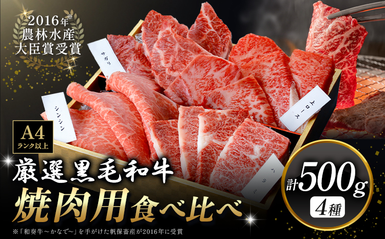 厳選 くまもと黒毛和牛 焼肉用食べ比べ4種 500g《30日以内に出荷予定(土日祝除く)》熊本県 大津町 和牛焼肉LIEBE くまもと黒毛和牛 厳選部位 上ロース ハラミ サガリ シンシン 冷蔵 リーベ