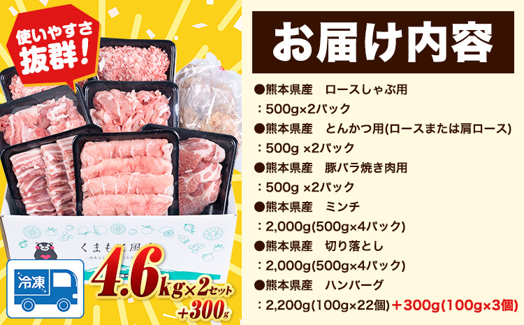 数量限定★生産者応援★ 豚肉 小分け バラエティ セット うまか ポーク しゃぶしゃぶ 切り落とし 豚ロース バラ 豚バラ 豚バラ肉 スライス 計 9.5kg 4.6kg × 2セット ＋ 300g 9kg 以上 真空 お楽しみセット 不揃い 数量限定 簡易包装 冷凍配送 《30日以内に出荷予定(土日祝除く)》