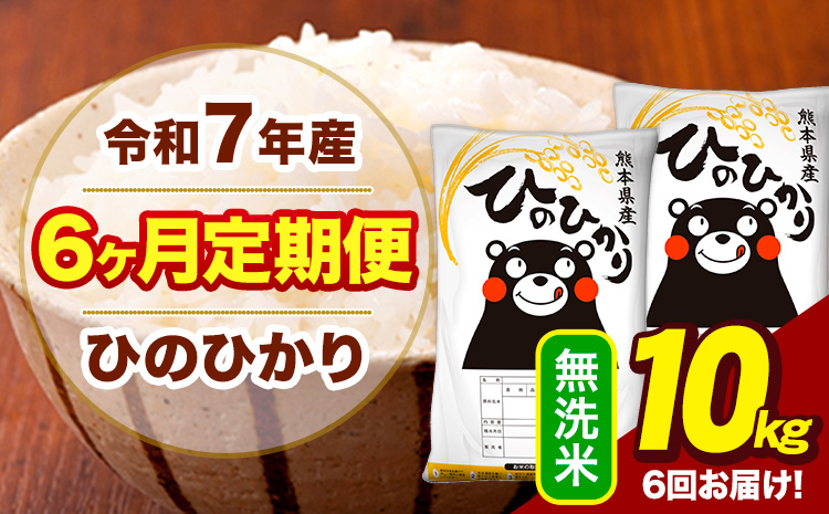 令和7年産 【6ヶ月定期便】 無洗米 米 ひのひかり 10kg《お申込み翌月から出荷》熊本県 大津町 国産 熊本県産 無洗米 送料無料 ヒノヒカリ こめ お米