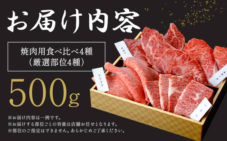 厳選 くまもと黒毛和牛 焼肉用食べ比べ4種 500g《45日以内に出荷予定(土日祝除く)》熊本県 大津町 和牛焼肉LIEBE くまもと黒毛和牛 厳選部位 上ロース ハラミ サガリ シンシン 冷蔵 リーベ