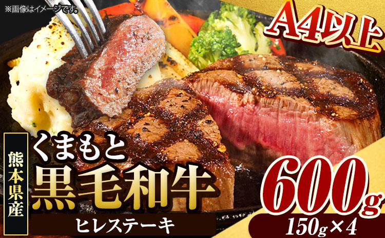 くまもと黒毛和牛 ヒレステーキ 600g (150g×4) 牛肉 冷凍 《90日以内に出荷予定(土日祝除く)》 くまもと黒毛和牛 黒毛和牛 冷凍庫 個別 取分け 小分け 個包装 ステーキ肉 にも ヒレステーキ