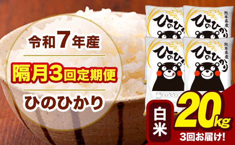 令和7年産 白米 【隔月3回定期便】 ひのひかり 20kg《お申込み翌月から出荷》熊本県 大津町 国産 熊本県産 ヒノヒカリ こめ お米