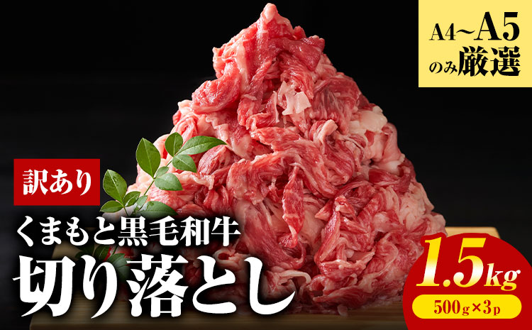 訳あり くまもと黒毛和牛 切り落とし 1.5kg(500ｇ×3ｐ）《30日以内に出荷予定(土日祝除く)》熊本県 大津町 黒毛和牛 肉 お肉 和牛 A5 A4 小分け