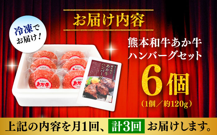 【全3回定期便】熊本和牛あか牛ハンバーグセット　約120g×6個 / 菊陽町 あかうし 熊本県 肉 にく niku ブランド 旨み【有限会社　三協畜産】 [BHAS033]