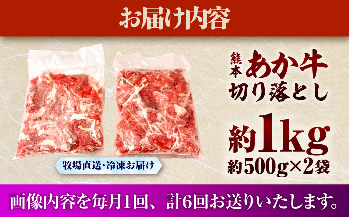 【全6回定期便】熊本和牛あか牛切り落とし 約1kg / 菊陽町 あかうし 熊本県 肉 にく niku ブランド 旨み【有限会社　三協畜産】 [BHAS046]