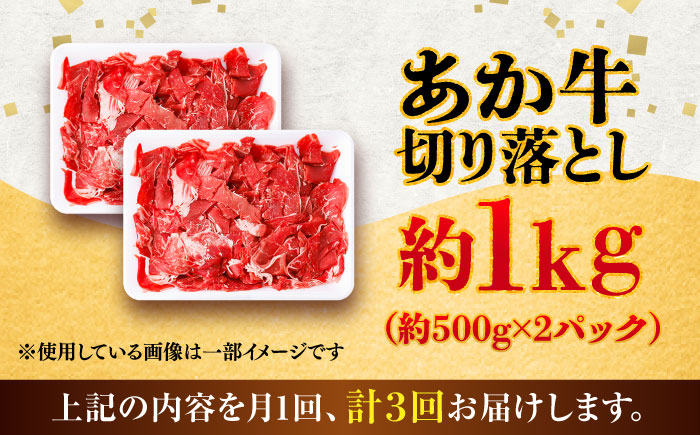 【全3回定期便】あか牛 切り落とし 約1kg (約500g×2P) / 熊本 赤牛 褐牛 あかうし 褐毛和種 肥後 冷凍 国産 牛肉 和牛 切り落とし こま切れ【五右衛門フーズ】 [BHCY006]