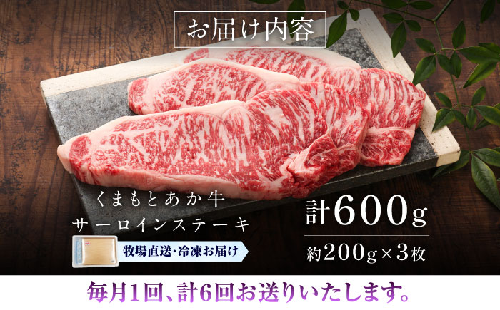 【全6回定期便】【GI認証】くまもとあか牛サーロインステーキ 約200g×3枚 / 菊陽町 あかうし 熊本県 肉 にく niku ブランド 旨み【有限会社 三協畜産】 [BHAS067]