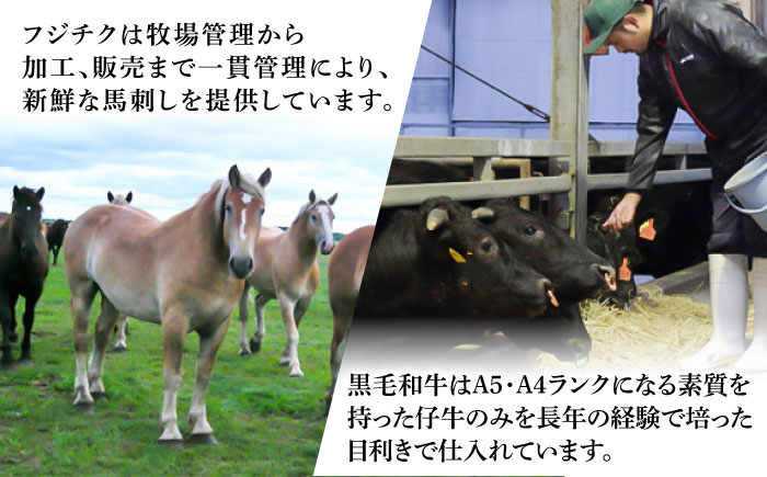 【全3回定期便】「熊本特産馬刺しとくまもと黒毛和牛」フジチクオリジナル贅沢食べ比べセット 3905【株式会社フジチク】 [BHAD051]