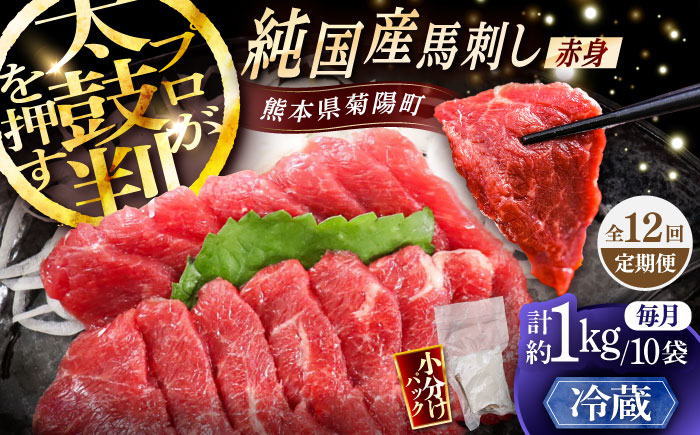 【全12回定期便】【冷蔵】純国産馬 赤身馬刺し盛り 計約1kg (約100g×10個) / ばさし 馬刺 あかみ 熊本馬刺し 熊本県 菊陽町【株式会社古閑ファーム】 [BHDF041]