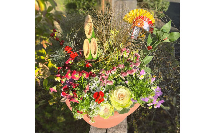 新年を華やかに彩る お正月の寄せ植え(おまかせ) / 正月飾り 花苗 鉢 ピック【GreenlifeYoshimura】 [BHBG001]