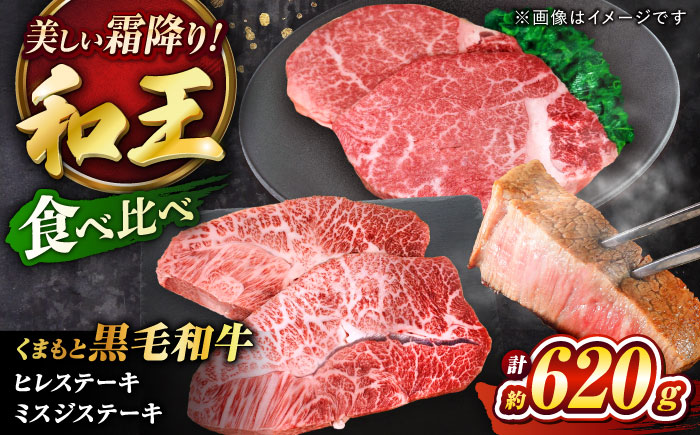 くまもと黒毛和牛 ｢和王｣ ミスジステーキ ・ ｢和王｣ヒレステーキ 食べ比べセット 計約620g (各2枚) / 牛肉 和王 黒毛和牛 ミスジ ヒレ 熊本県 菊陽町 【菊池地域農業協同組合】 [BHBQ021]