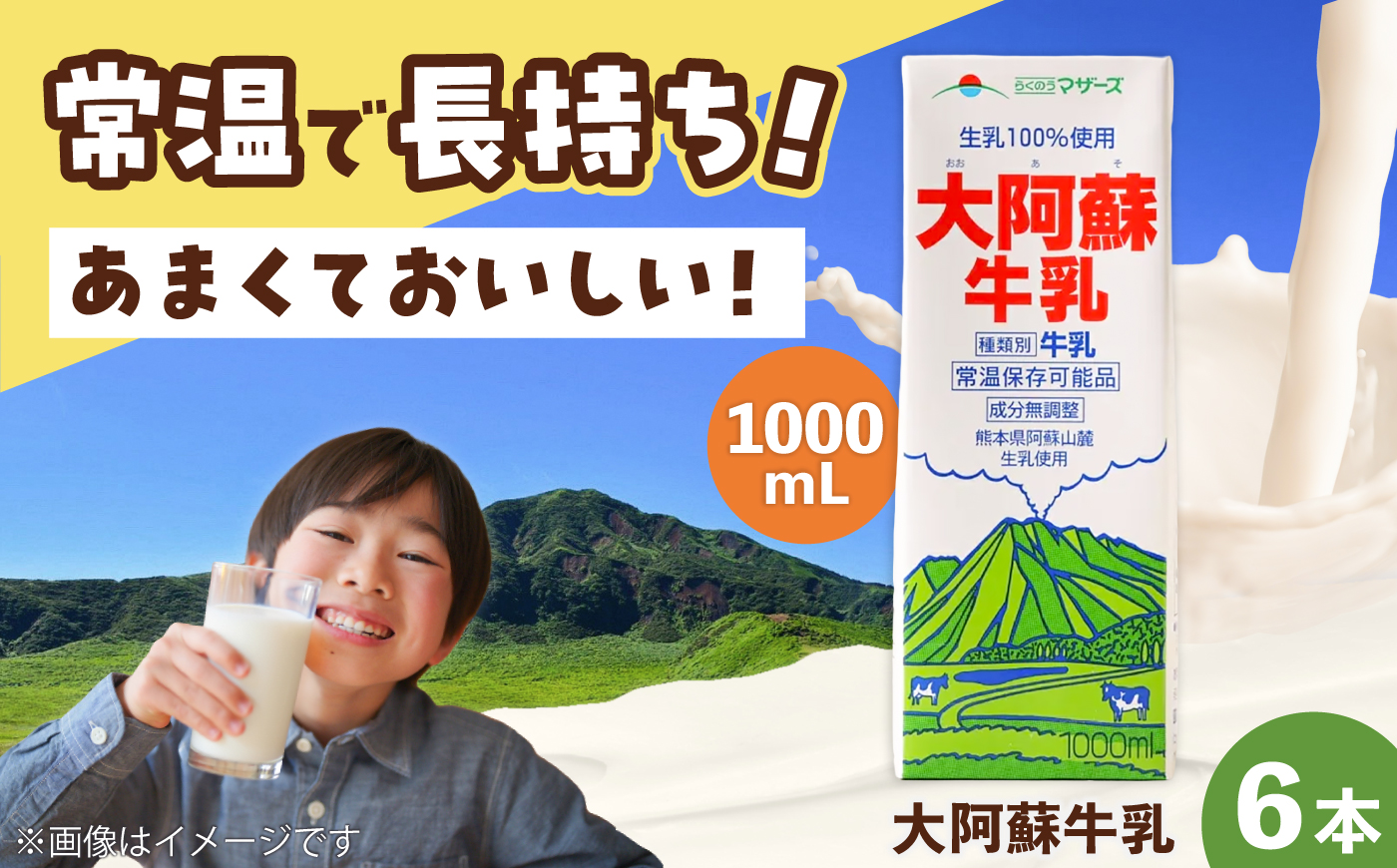 大阿蘇 牛乳 1000ml 紙パック(6本入) / 阿蘇 熊本 乳牛 生乳 牛乳 ミルク 無調整 自然 らくのう【合同会社 たべたせいか】 [BHBY013]