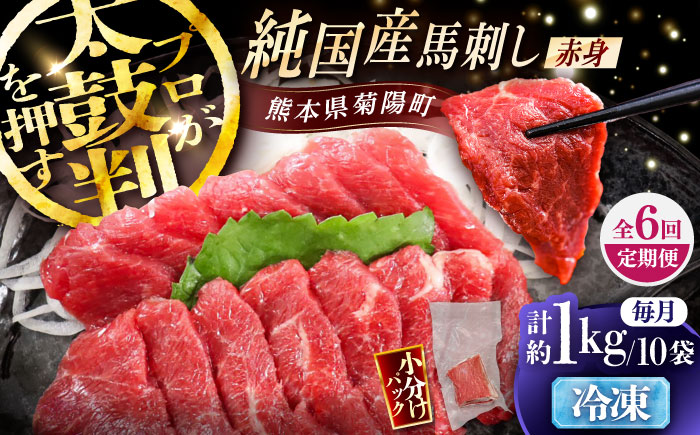 【全6回定期便】純国産馬 赤身馬刺し盛り 計約1kg (約100g×10個) / ばさし 馬刺 あかみ 熊本馬刺し 熊本県 菊陽町【株式会社古閑ファーム】 [BHDF043]