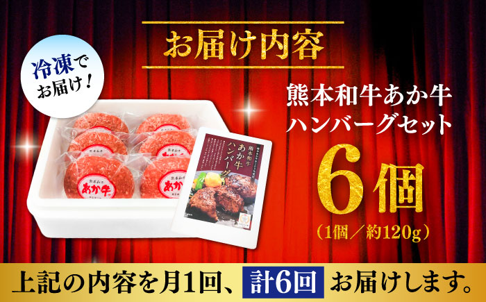 【全6回定期便】熊本和牛あか牛ハンバーグセット　約120g×6個 / 菊陽町 あかうし 熊本県 肉 にく niku ブランド 旨み【有限会社　三協畜産】 [BHAS034]