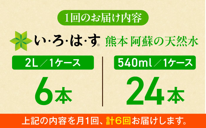 【全6回定期便】い・ろ・は・す(いろはす)阿蘇の天然水 2Lペットボトル×6本(1ケース)＋540mlペットボトル×24本(1ケース)【コカ・コーラボトラーズジャパン株式会社】 [BHAO019]
