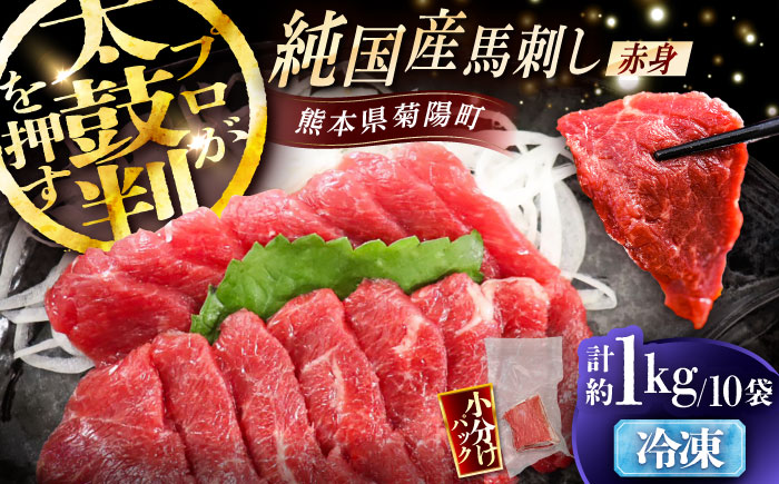 純国産馬 赤身馬刺し盛り 計約1kg (約100g×10個) / ばさし 馬刺 あかみ 熊本馬刺し 熊本県 菊陽町【株式会社古閑ファーム】 [BHDF008]