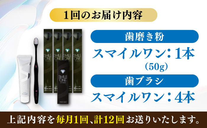 【全12回定期便】歯ブラシセット(SMILE ONE 歯ブラシ×4,SMILE ONE歯磨き剤×1本) / 歯磨き粉 歯磨き 銀イオン ボタニカル成分 虫歯 予防 日用品?熊本県 菊陽町【株式会社 ピカッシュ】 [BHBA008]