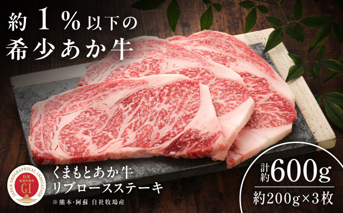 [GI認証]くまもとあか牛リブロースステーキ 約200g×3枚 / 菊陽町 あかうし 熊本県 肉 にく niku ブランド 旨み [有限会社 三協畜産] [BHAS019]