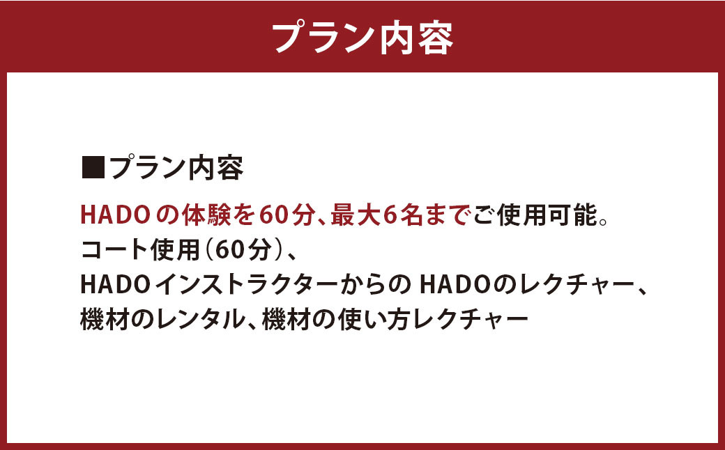 HADO 体験プラン 6人分 カリーノ菊陽 熊本