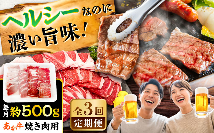 【全3回定期便】熊本あか牛 焼肉用カット(バラ ロース) 約500g / 熊本県 あか牛 あかうし 和牛 焼肉 ロース バラ 牛肉 お肉 褐毛和種 冷凍 国産【五右衛門フーズ】 [BHCY046]