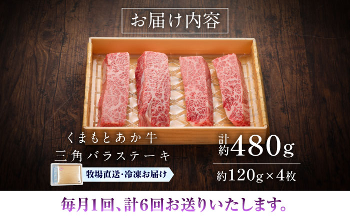 【全6回定期便】【GI認証】くまもとあか牛三角バラステーキ 約120g×4枚 / 菊陽町 あかうし 熊本県 肉 にく niku ブランド 旨み 【有限会社 三協畜産】 [BHAS094]
