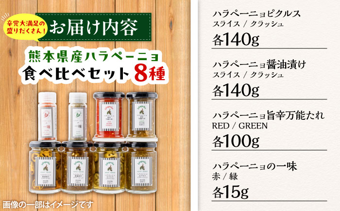 【先行予約】【2026年7月末より順次発送開始】ハラペーニョ  8種食べくらべセット / はらぺーにょ 醤油漬け ピクルス 漬物 たれ 唐辛子 調味料 旨辛 熊本 菊陽町【こびらオリーブ園】 [BHBL004]