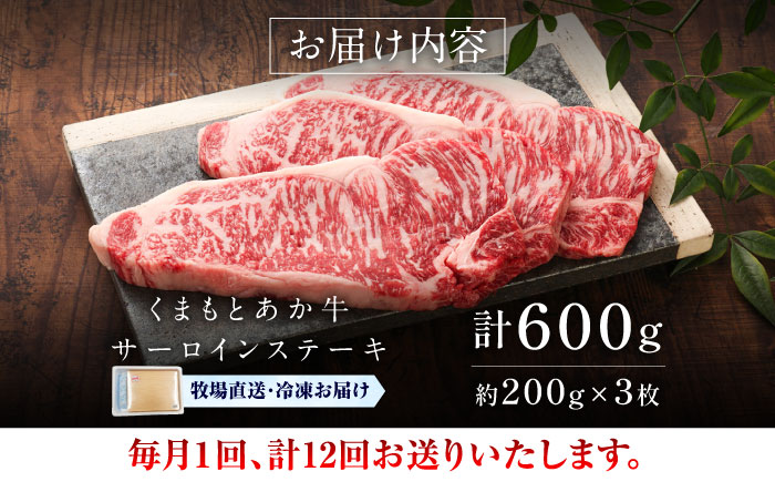 【全12回定期便】【GI認証】くまもとあか牛サーロインステーキ 約200g×3枚 / 菊陽町 あかうし 熊本県 肉 にく niku ブランド 旨み【有限会社 三協畜産】 [BHAS068]