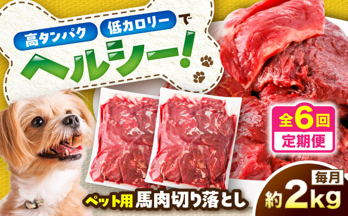 【全6回定期便】国内加工 ペット用 馬肉 切り落とし 約2kg(約1kg×2) / ペットフード ドッグフード 愛犬 馬肉 生食 加熱 ペット用 【五右衛門フーズ】 [BHCY059]