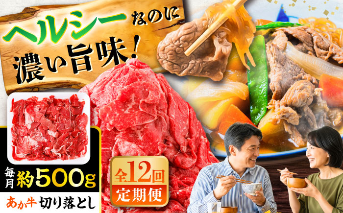【全12回定期便】あか牛 切り落とし 約500g  / 熊本 赤牛 褐牛 あかうし 褐毛和種 肥後 冷凍 国産 牛肉 和牛 切り落とし こま切れ【五右衛門フーズ】 [BHCY004]