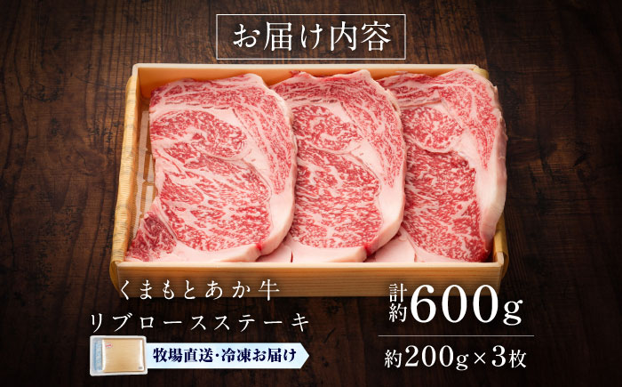 【GI認証】くまもとあか牛リブロースステーキ 約200g×3枚 / 菊陽町 あかうし 熊本県 肉 にく niku ブランド 旨み 【有限会社 三協畜産】 [BHAS019]