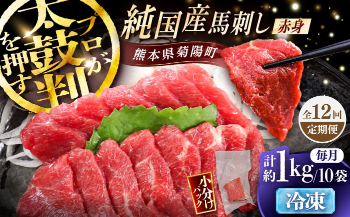 【全12回定期便】純国産馬 赤身馬刺し盛り 計約1kg (約100g×10個) / ばさし 馬刺 あかみ 熊本馬刺し 熊本県 菊陽町【株式会社古閑ファーム】 [BHDF044]
