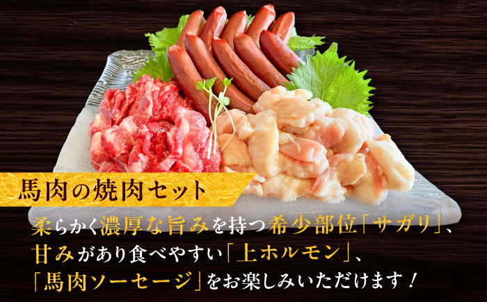 馬ウマ 焼肉セット (4〜5人前) 合計 約800g / 馬さがり 馬上ホルモン 馬肉ソーセージ 焼肉 馬肉【有限会社菊陽食肉センター】 [BHAC008]