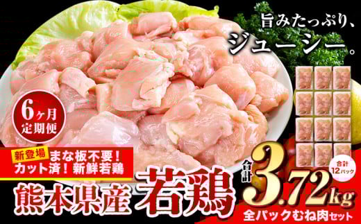 【6ヶ月定期便】鶏肉 小分け 鶏肉 むね  ムネ カット済 若鶏3.72kg 《お申込み月の翌月から出荷開始》