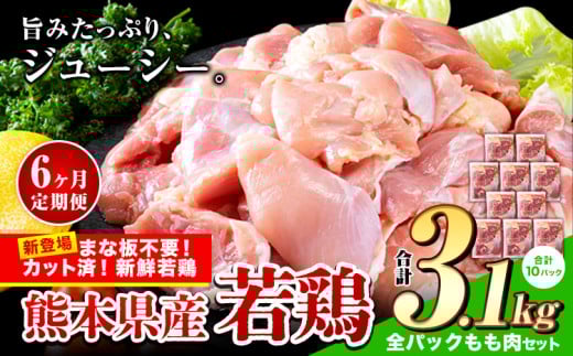 【6ヶ月定期便】鶏肉 小分け 鶏肉 もも モモ カット済 若鶏3.1kg《お申込み月の翌月から出荷開始》