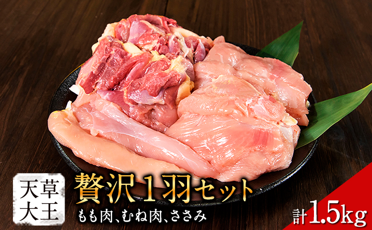 天草大王 贅沢1羽 セット 計1.5kg 【配送不可地域：離島】あそ大王ファーム株式会社 《60日以内に出荷予定(土日祝除く)》熊本 産山 鶏 鶏肉 もも むね ささみ