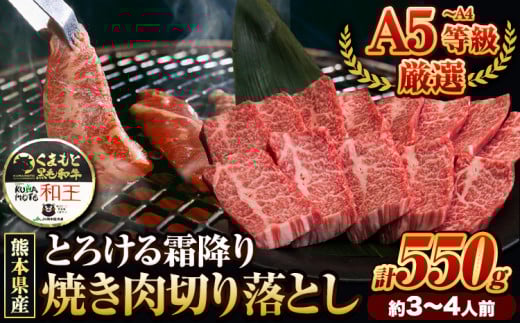 ふるさと納税 A4〜A5等級 黒毛和牛 切り落とし 和王 バラ 霜降り 焼肉 550g A5 A4 等級《30日以内に出荷予定(土日祝除く)》くまもと黒毛和牛 熊本県 産山村 牛肉 冷凍 個別 取分け 小分け チャック付き バラ凍結 肉 お肉 焼き肉 焼き肉用