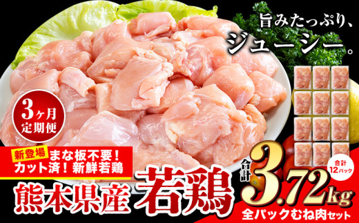 【3ヶ月定期便】鶏肉 小分け 鶏肉 むね  ムネ カット済 若鶏3.72kg 《お申込み月の翌月から出荷開始》