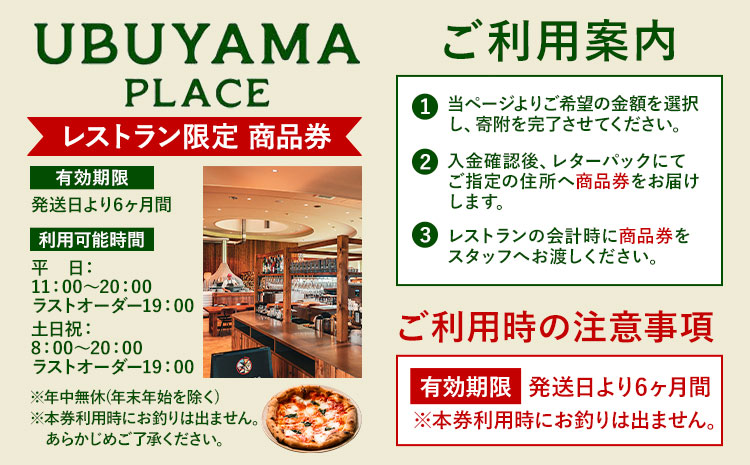 UBUYAMA PLACE レストラン 商品券 3000円 《30日以内に出荷予定(土日祝除く)》熊本県 産山村 チケット イタリアン ピザ 観光 プレゼント 贈り物 ギフト 金券 送料無料 産山 プレイス ランチ