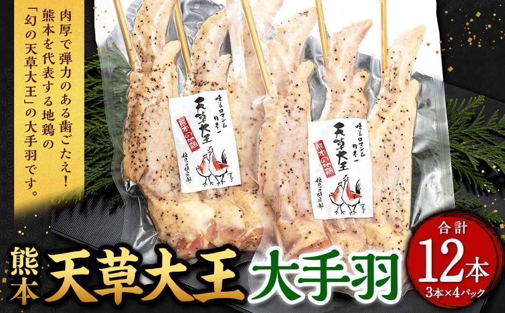 熊本 天草大王 大手羽 12本 （3本×4パック）鶏 鶏肉 地鶏 手羽 バーベキュー キャンプ