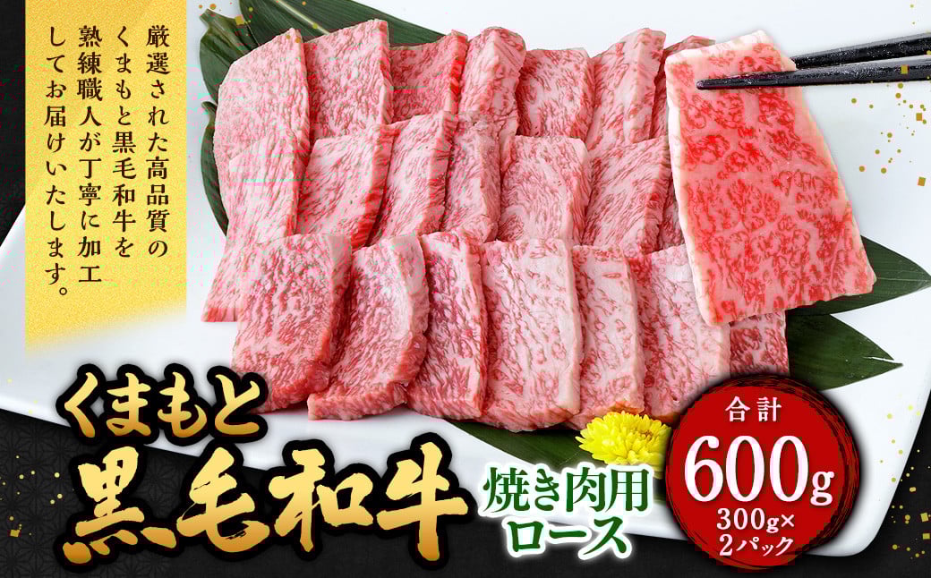 くまもと黒毛和牛 焼き肉用ロース 600g（300g×2パック） 牛肉 牛 肉 黒毛和牛 和牛 お取り寄せ 焼肉 ロース