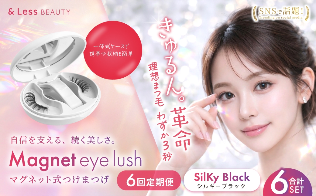 【 6回定期便 】マグネットつけまつげ ＜ シルキーブラック ＞ マグネット式つけまつげ 長め まつ毛 つけまつげ ナチュラル 磁気まつげ 磁石まつげ アイライナー不要 アイメイク 美容 コスメ 束感 接着剤不要 のり不要 再利用可能 繰り返し 時短 簡単【&Less BEAUTY】