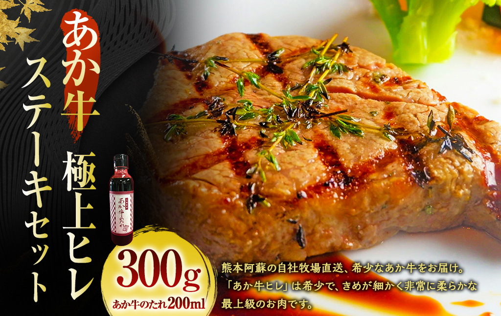 あか牛 極上 ヒレ ステーキ セット(あか牛ヒレステーキ150g×2枚、あか牛のたれ200ml付き)