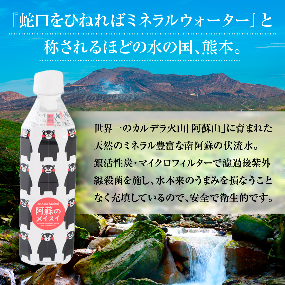 【定期便３カ月】阿蘇のメイスイくまモンウォーター 500ml×24本×3カ月　計72本　AZ009