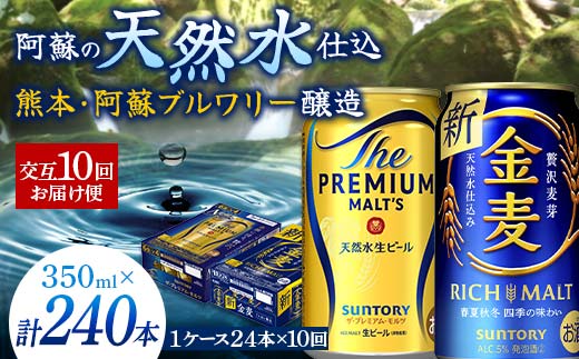 FKK19-797_【プレモル・金麦交互10回お届け便】 《サントリー ザ・プレミアム・モルツ350ml×1ケース（24缶）》《サントリー 金麦350ml×1ケース（24缶）》熊本県 嘉島町 ビール