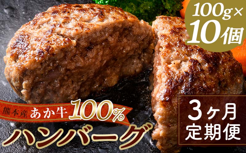 FKK19-225_【3ヵ月定期便】あか牛100％ハンバーグ（100g×10個） 熊本県 嘉島町