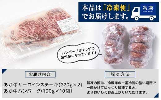 FKK19-266_贅沢セット（あか牛サーロインステーキ440g・あか牛ハンバーグ100g×10個） 熊本県 嘉島町