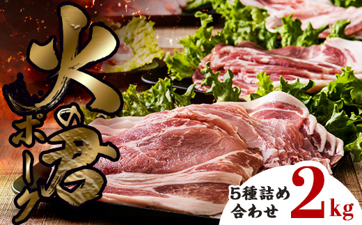 FK7-0020_【数量限定】熊本県産 火の君ポーク(登録商標) 5種詰合せ 約2kg 豚こま 豚コマ ロース バラ 肉 豚肉しゃぶしゃぶ 生姜焼き 豚汁 弁当 焼肉 ストック 便利